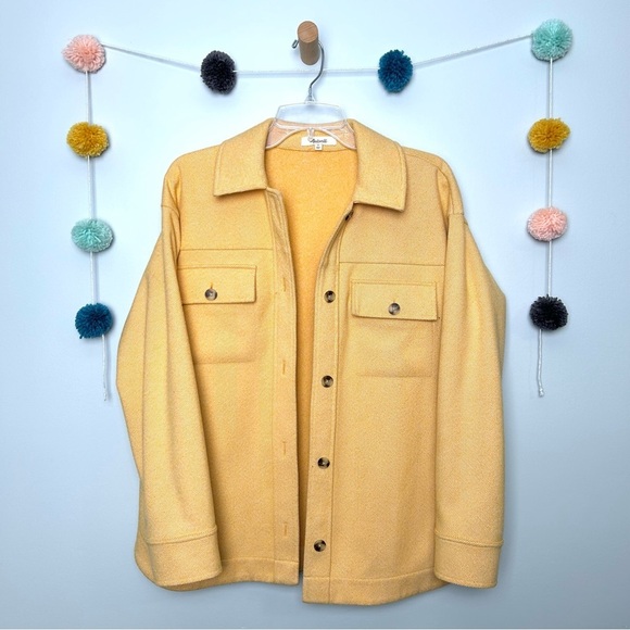 Madewell Brushed Herringbone Knit Shirt Jacket in Candle Flame Yellow - Picture 3 of 8